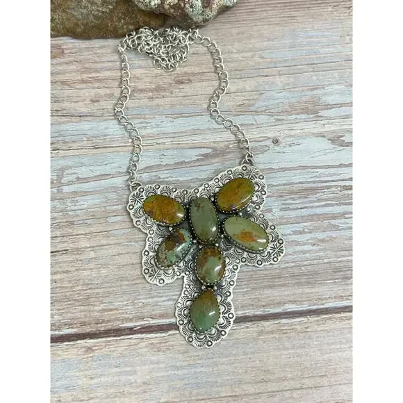 Handmade Sterling Silver Old Stock Royston Turquoise Butterfly Necklace Signed